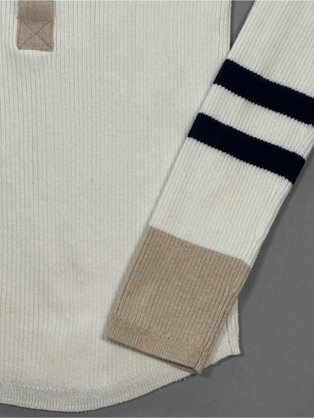 Faherty Mikki Henley Ribbed Sweater w/ Neutral Colorblocking - Fits XS (Label S) - Picture 10 of 15